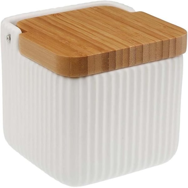 Sukkerkrukke i porcelæn - VERSA - Hvid - Bambuslåg - 11,5 cm - 0,61 kg