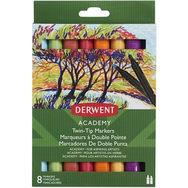 Derwent Academy akvarelblækmarker med skrå spids x8 Färg