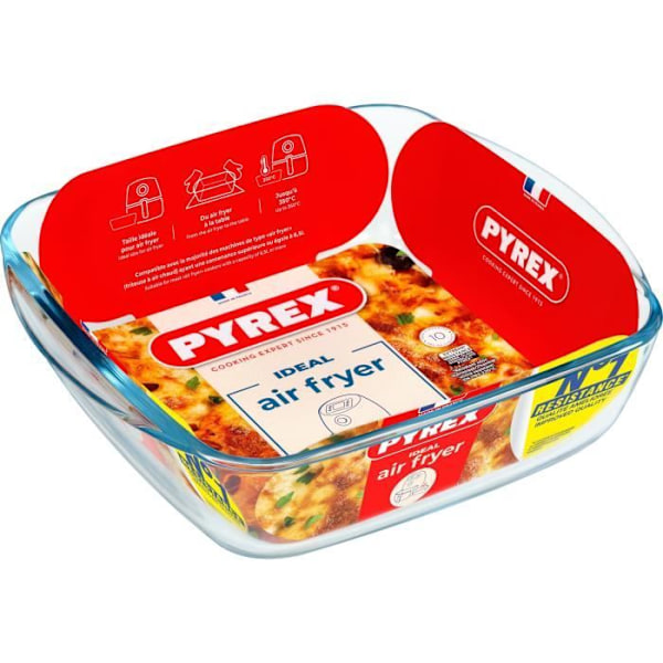 Plat air fryer - PYREX - 1450142 - Fyrkantig - I borosilikatglas - 25 x 22 cm TRANSPARENT