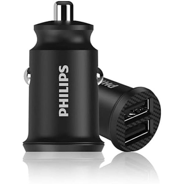 Biloplader - PHILIPS - 2XUSB - 12W - Hurtig opladning - Kompakt og let
