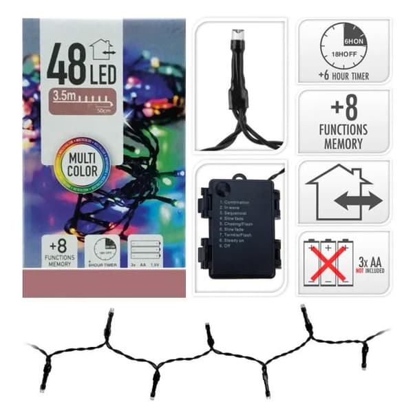 Julelys - EDM - Multifarvet - 48 LED - 4 m - 8 lysindstillinger Flerfärgad