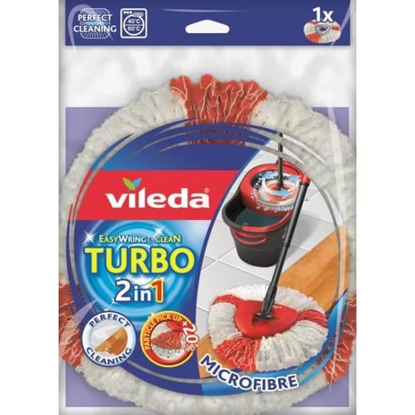VILEDA 2 i 1 erstatningshoved til EasyWring & Clean Turbo Broom - Microfiber Hvid Rød
