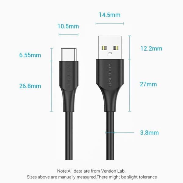 USB 2.0 kabel til USB-C - Vention - 2m - Sort - Rund - Enhed