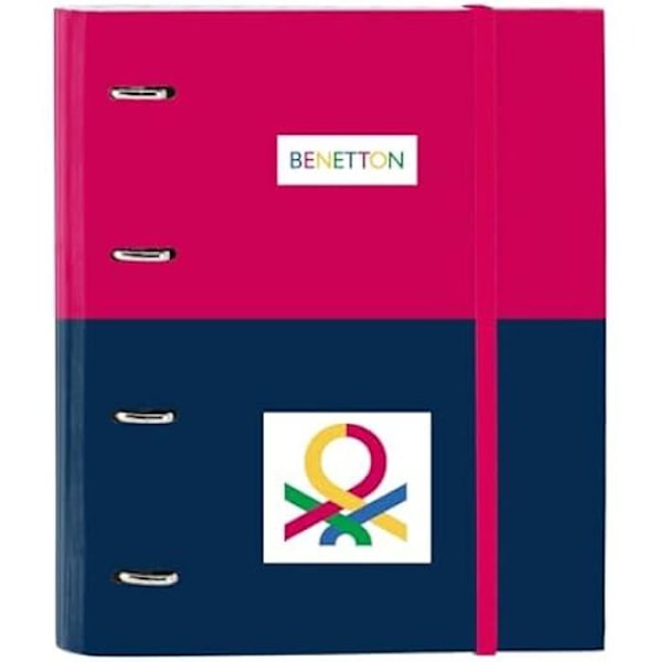 Kansio - SAFTA - Benetton Cherry - 4 rengasta 35 cm - 100 A4-arkkia - Kova kansi Cerise/Mørkeblå