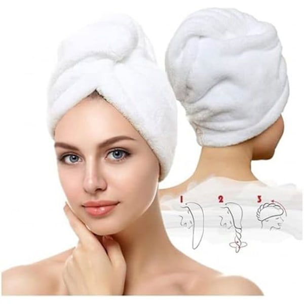 Badhandduk - Ej specificerad - 2-pack - 100 % bomull - Turban med knapp - Vit Vit