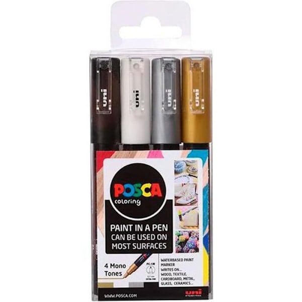 Uniball markør posca pc-1m/4c ikke-permanent fin spids 0,7 mm assorterede farver gswb -box 4u-