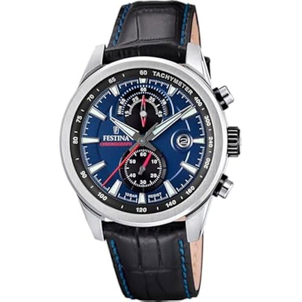 Sportur - FESTINA - F20695/5 - Kronograf - Læder Sort - Vandtæthed 10 Atm Silver