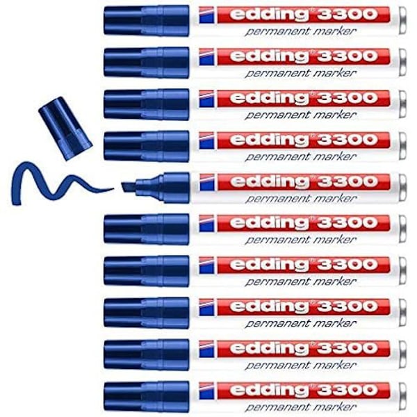 Permanent markör - EDDING - 3300 - 10 pennor - mejselspets 1-5 mm - vattentät 04: 10 pennor - Blå