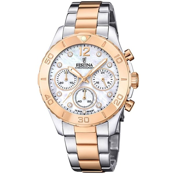 Kello - Festina - F20605/1 - 39mm - Ruostumaton teräs - Kronografi - Tyylikäs Grå silver och rosa