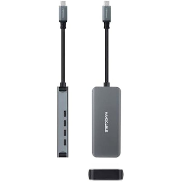 USB-C-keskitin - NANO-KAAPELI - 4 USB-C-naarasporttia - Alumiini - 10 cm - Windows/MacOS/Linux-yhteensopiva