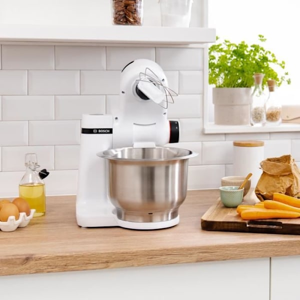 Køkkenmaskine Serie 2 BOSCH - Foodprocessor - 700W - 4 hastigheder + turbo - 3,8 L røreskål i rustfrit stål - 1,25 L blender - Hvid