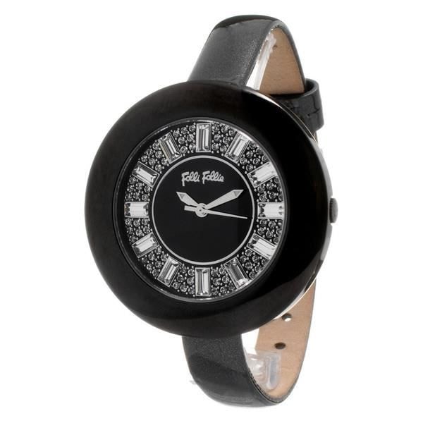 Dameur - Folli Follie - WF0Y029SSK - Læder - Sort - Ø 40 mm