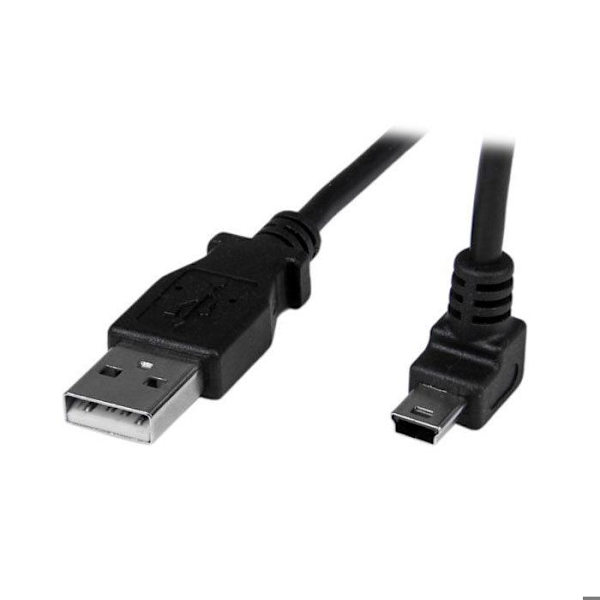 Mini USB kabel - A til Mini B vinklet 90° opad - 1 m - Sort