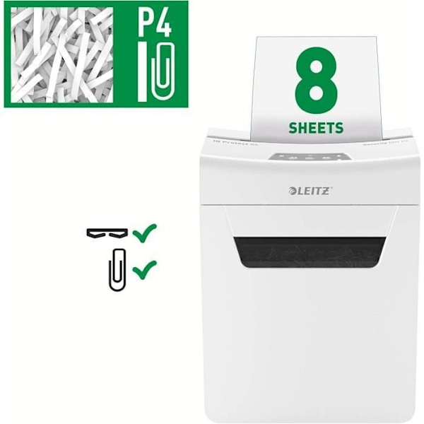 Asiakirjansilppuri - LEITZ - IQ Protect 8X - P4 Cross Cut - 8 arkkia - 14 litraa - valkoinen Vit