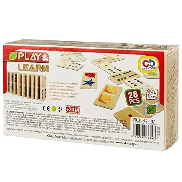 Brætspil - FARVE BABY - Træ Domino 28 stykker - Dyr og tal - For børn fra 3 år og derover Olika färger