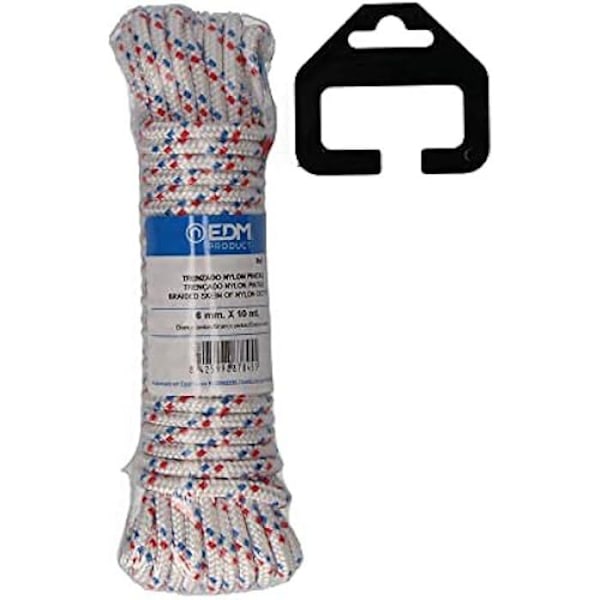 Nylonflettet snor - EDM - 10 m - Hvid farve - Ideel til dekoration - Modstandsdygtig og holdbar