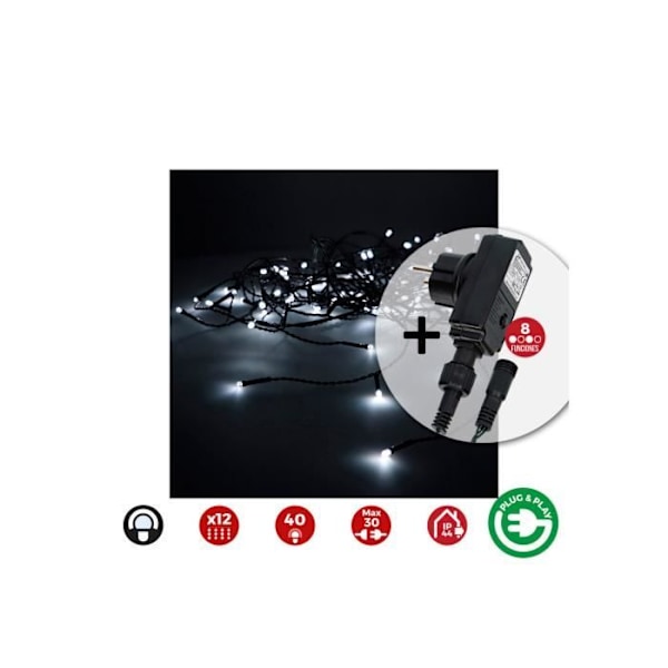 Rideau Iklod - GENERISK - 2x0,5m - Kold Hvid - Easy-Connect Programmer - 12 Strimler 40 Leds Vit kyla