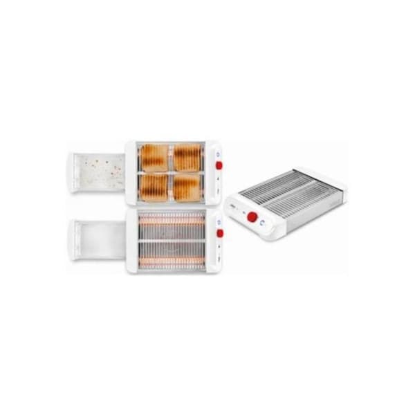 Flad brødrister 900W XL overflade rustfrit stål 3 quartz modstande hvid
