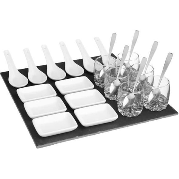 Sæt apéritif firkantet med 25 stykker - Secret de Gourmet - Glas, skifer, porcelæn, rustfrit stål - 30,5 x 6,5 x 30,5 cm