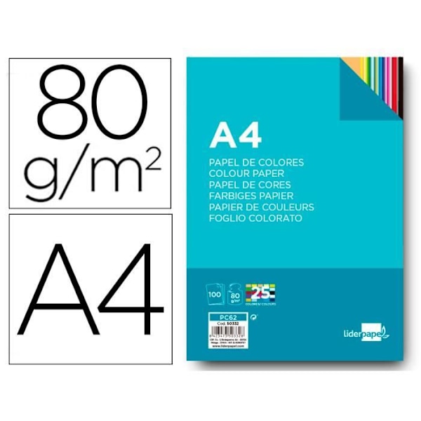 Multifunktions liderpapel färgpapper a4 80g/m2 sortiment 25 färger förpackning 100 ark