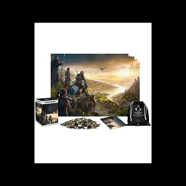 Puzzle - GODT UDSTYR - Assassin's Creed Valhalla - 1000 dele - Plakat inkluderet - Bomulds trækasse