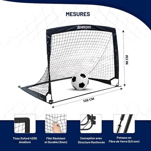 DEVESSPORT Sæt med 2 Fodboldmål - Foldbare Pop-Up - Robuste - Til Børn 5-8 År - Indendørs/Udendørs