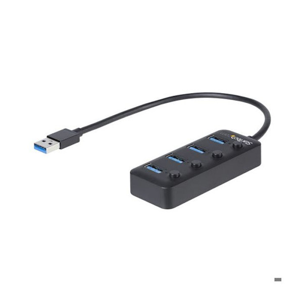 USB 3.0 Hub - StarTech.com - 4 Porte - Tænd/sluk-kontakter - UASP-support - Sort