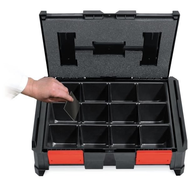Infoga modulär - TOOD - 3 till 12 fack - För professionell låda - Stapelbar - 40x30x7 cm svart