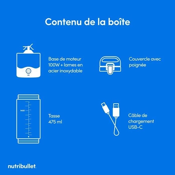 Blender portabel - NUTRIBULLET - NBP003BP - 100 W - Kopp 475 ml - Utan BPA - Rosa Rosa