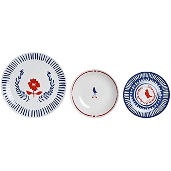 Spisesæt - DKD Home Decor - Porcelæn Keramik - Rød, Blå, Hvid - 27x27x3 cm Röd, blå, vit