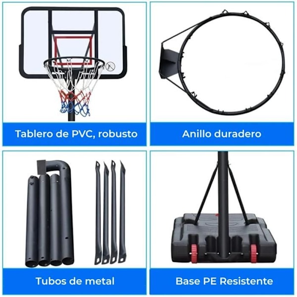 DEVESSPORT Justerbar professionel basketballkurv 1,90-3,05m (Officiel højde), mobil vægtet base, udendørs have