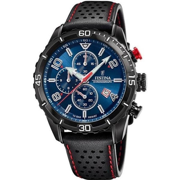 Ur - Festina - 20519 - Analog - Læder - Luminiscerende visere Svart, Blå, Silver