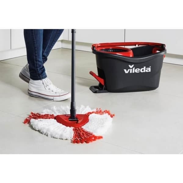 VILEDA 2 i 1 erstatningshoved til EasyWring & Clean Turbo Broom - Microfiber Hvid Rød