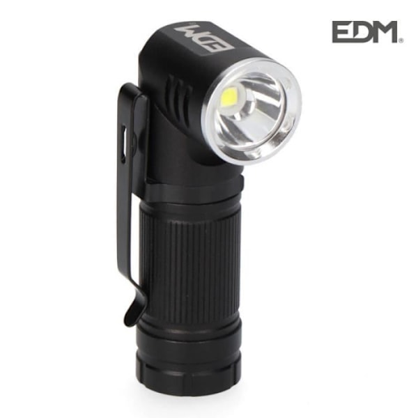 Genopladelig LED lommelygte - GREENICE - Adressebar hoved - 8W - 450Lm - Autonomi 120 min Svart