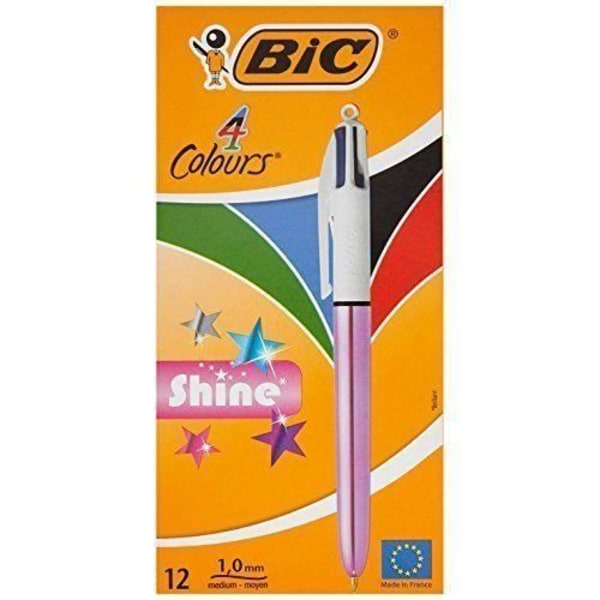 ÆSKE MED 12 4 FARVE SHINE PENNE, PINK METALKROPP