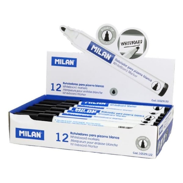 Milan whiteboard tusch 15 x 1,5 cm sort 12 stk Svart