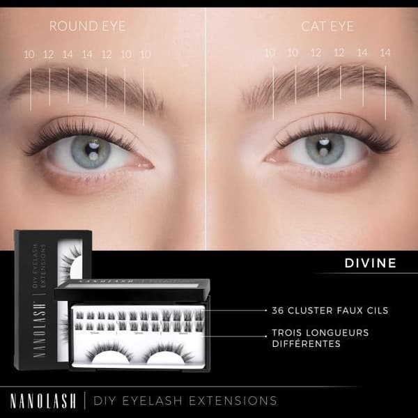 Falske vipper - Nanolash - DIVINE - 36 klumper - Sort - Til selvpåføring Sort