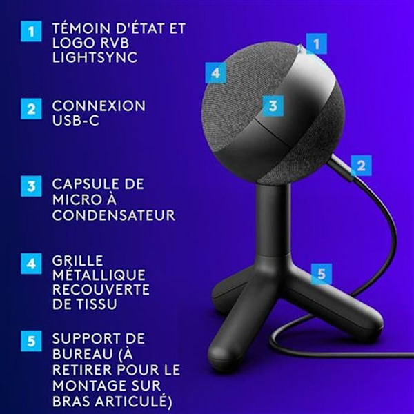 Logitech G Yeti Orb Gaming RGB kondensatormikrofon med LIGHTSYNC til PC/Mac - Sort Sort