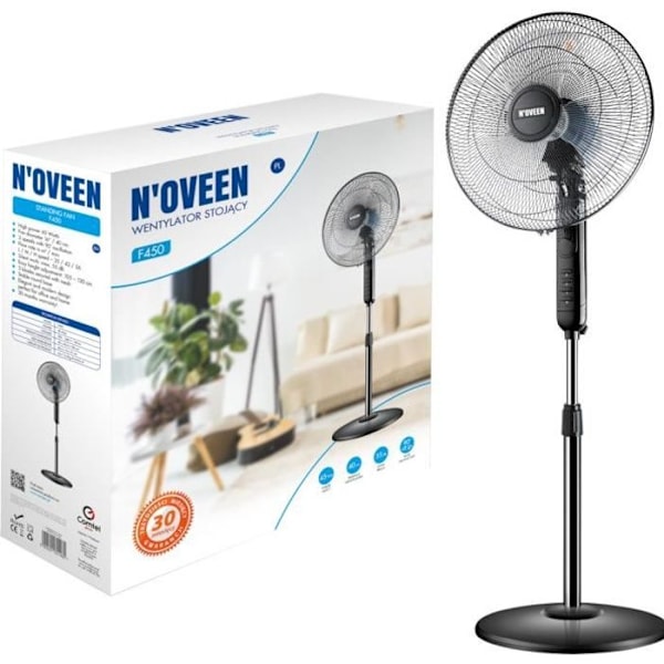 Stående ventilator - F450 - Ultra stille - Timer 7,5 h - 3 hastigheder - 55 dB