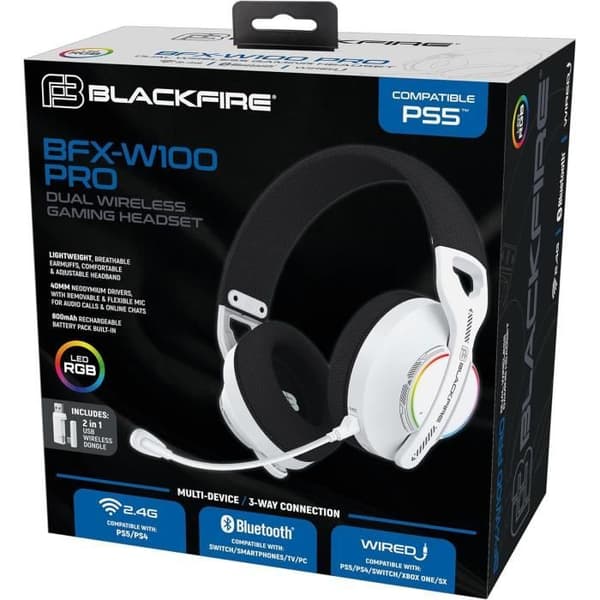 Trådløst gaming headset - BLACKFIRE - BFX-W100 PRO - Bluetooth 5.2 - USB-A og USB-C - Ledningstilstand 3,5 mm