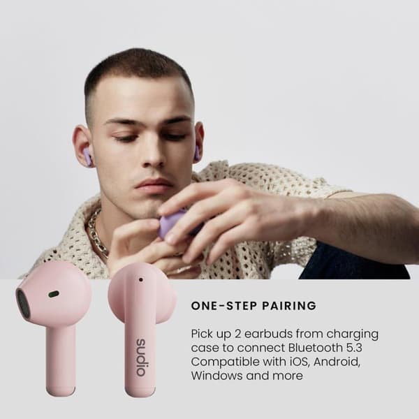 Trådløse høretelefoner - Sudio - A1PNK - Bluetooth 5.3 - IPX4 - Batteritid 45 timer Rose