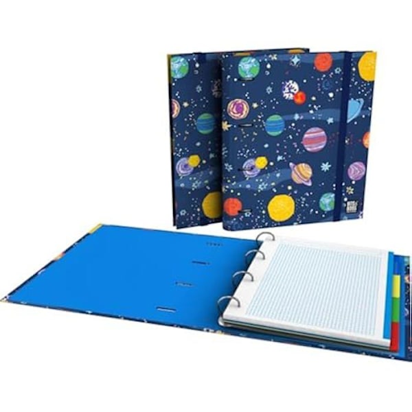 Grafoplás Carpesano 4 rengasta A4 | Space Bits&Bobs Pop Up Suunnittelu | Sisältää ruudullisen täytepaperin 5 x 5 reuna väri 90 g | blå