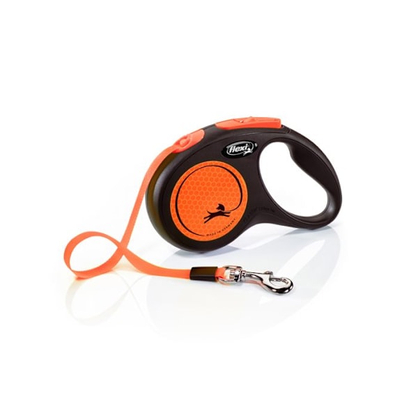 Hundesnor - FLEXI - Ny Neon S Tape - 5 m - Sort/Orange - Reflekterende svart/orange