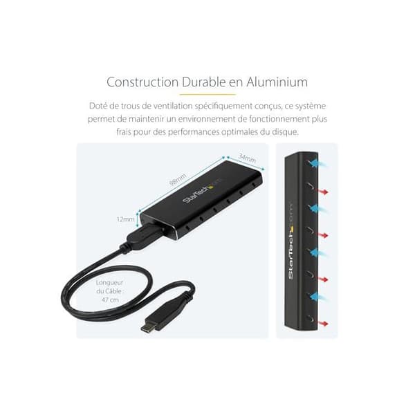 USB 3.1 kabinet - STARTECH - M.2 SATA - Aluminium - 2 To - USB-C