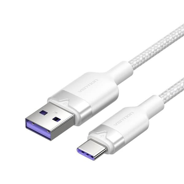 USB 2.0 A til USB-C kabel - VENTION - 1 m - Hurtig opladning 6A - Dataoverførsel - Hvid Hvid