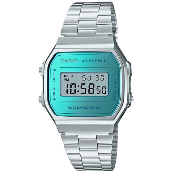 CASIO unisex vintageur A168WEM-2EF - Armbånd i rustfrit stål - Vandtæt - Digitalt display Silver och Blå