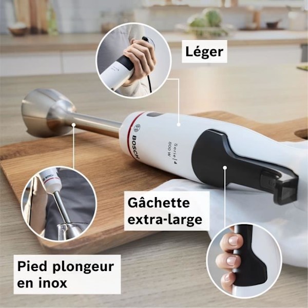Sukellusmiksi - BOSCH - MSM4W221 - 600 W - 4 terävää terää - Sekoitusastia - Minisilppuri - Vispilä - Keramiikkohammasrattaat svart och klar
