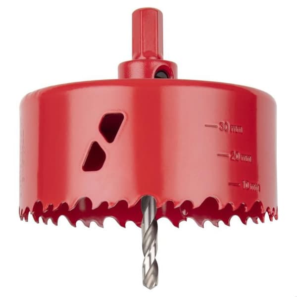 BiM Multi Material Hålsåg - Wolfcraft - Diameter 100 mm - Djup 40 mm - HSS Centreringsborr Grå och röd