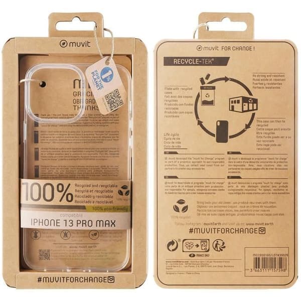 MUVIT FOR CHANGE RECYCLETEK JOUSTAVA LÄPINÄKYVÄ IPHONE 13 PRO MAX Transparent