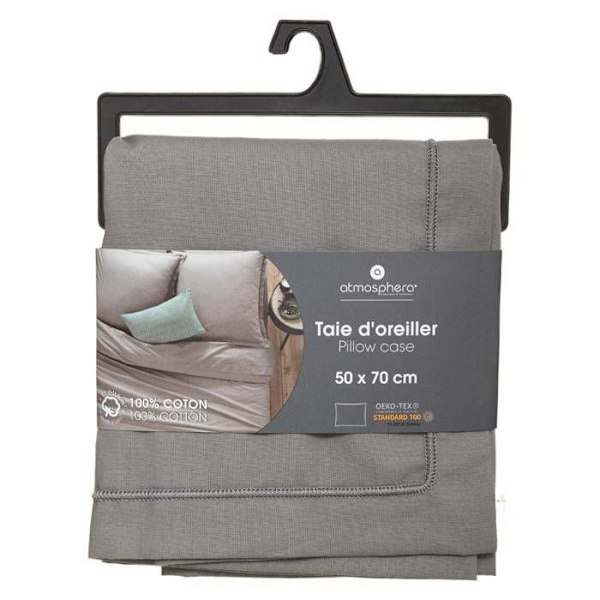 Pudebetræk - Musgrå - 50x70 cm - 100% Bomuld - Vaskbart - OEKO-TEX certificeret grå